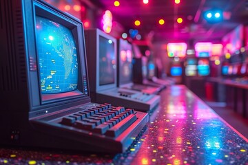 Retro old computer video game lights background - obrazy, fototapety, plakaty