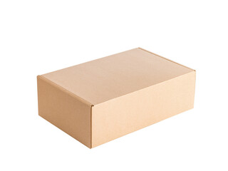 The package is a neat rectangular clean cardboard box for packaging on a white background without a picture and inscription. Side view.