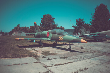 Old military plane. fighter, bomber. Housing, chassis, aircraft engines