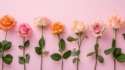 Fototapeta premium Composition of various roses. Floral background. For cards and banners