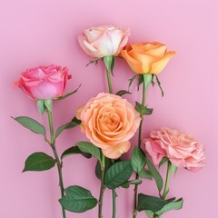 Composition of various roses. Floral background. For cards and banners