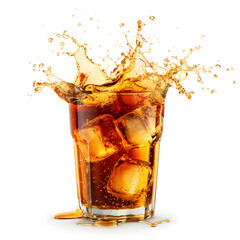 Glass cup of iced tea with splash isolated on white background