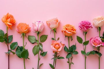 Composition of various roses. Floral background. For cards and banners