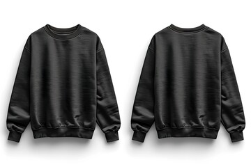 Set of black front and back view tee sweatshirt sweater long sleeve on transparent background cutout,