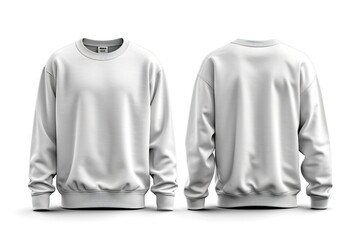 Set of white front and back view tee sweatshirt sweater long sleeve on transparent background cutout