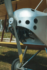 Old plane. light, small aircraft with a propeller. fighter, bomber. Housing, chassis, aircraft engines