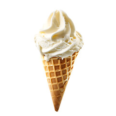 Vanilla gelato in a waffle cone isolated on white background