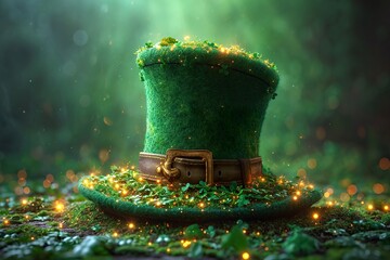St. Patrick's Day poster. Leprechaun's green hat. elegant design.