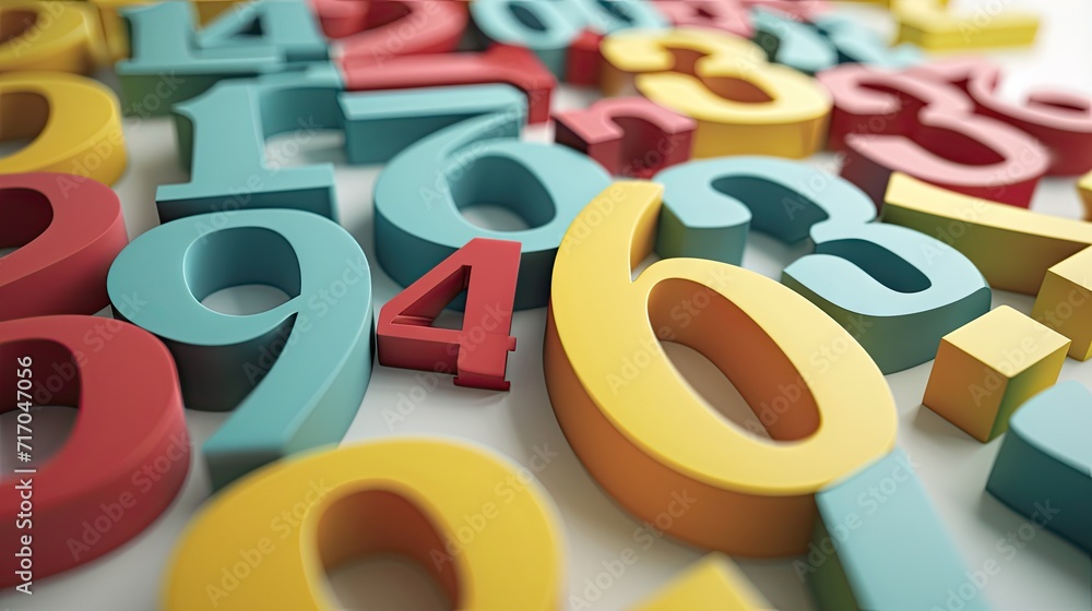 Poster set of multicolored numbers on a white background
