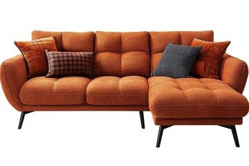stylist and royal Modern orange textile sofa on isolated white background.