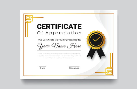 Modern Gold certificate appreciation, certificate achievement template, award, achievement, certificate of recognition, excellence, certificate border, completion template certificate design template