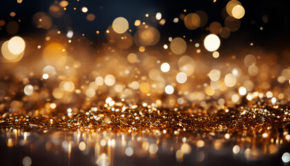 Fototapeta na wymiar Golden glitter bokeh, falling golden blurred confetti.