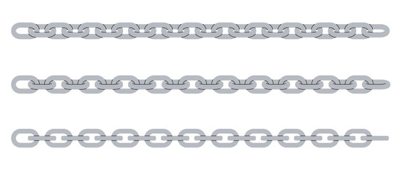 Set chains drawn by hand. Flat color illustration. Seamless straight line links.