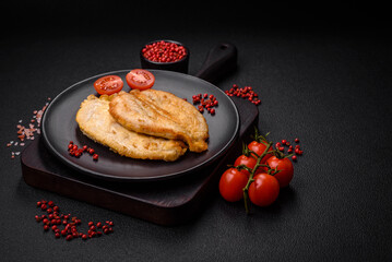 Delicious battered chicken breast chops with salt, spices and herbs