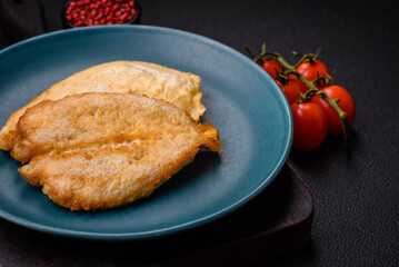Delicious battered chicken breast chops with salt, spices and herbs