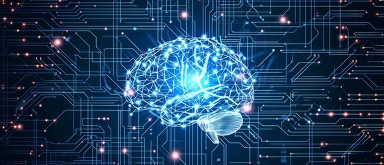 a brain is in the background through many circuit boards Generative AI
