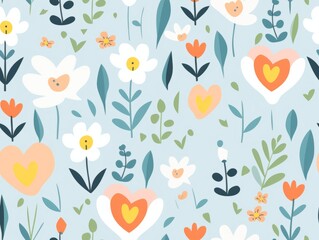 Flat vector pastel pattern heart and flower design