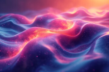 Vibrant neon wave in fluid 3D motion, iridescent against a colorful, abstract background. High-definition camera effect.