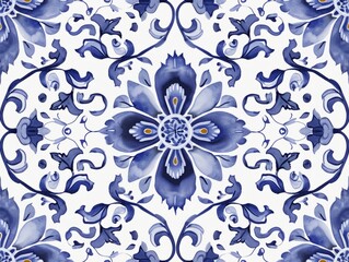 blue porcelain seamless flowers pattern