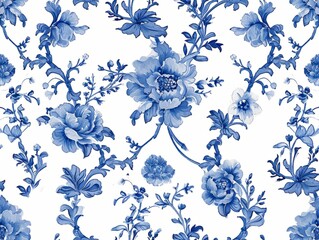 blue porcelain seamless flowers pattern