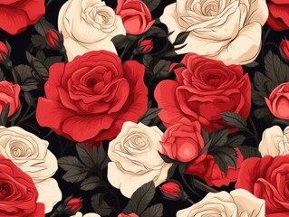Seamless roses pattern, hand drawing