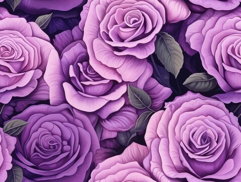 top view A huge purple rose bloomed in the garden, seamless pattern