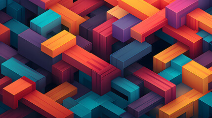 Abstract background with colorful blocks texture backdrop Architectural geometric wallpaper with structural composition of wooden cubes Horizontal illustration for banner design