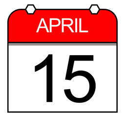 April 15 isolated. Middle of the month. Vector illustration. Modern calendar symbol, simple.