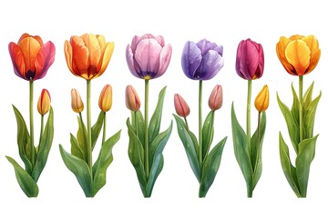 Tulips icons or sign on white background. Spring Flowers symbol. Colorful design