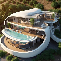 Obraz na płótnie Canvas Luxury futuristic villas architecture surfing sky vintage house building realistic picture