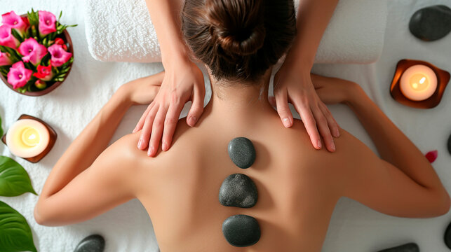 Woman in spa salon stones. Selective focus.