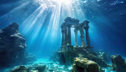 underwater temple complex - obrazy, fototapety, plakaty