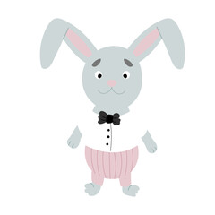 A rabbit in a shirt and a bow tie around his neck. Vector illustration