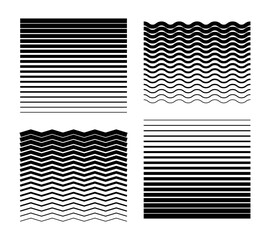 Fading Lines set. Striped Pattern. Halftone Gradient Lines. Black wavy and zigzag lines for minimalist banners and posters. Geometric background.