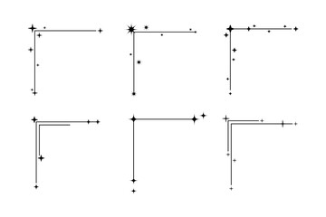 Set line aesthetic corner. Decorative minimalist geometric corner for frame or border. Decorative element for minimal aesthetic card or postcard, with stars and sparkles. - obrazy, fototapety, plakaty