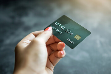 close-up of a hand holding a credit card against a minimalist backdrop, symbolizing financial transactions and modern banking in a minimalistic style