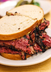 Sandwich with pastrami and mustard 