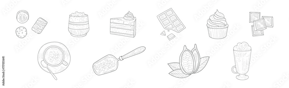 Poster cocoa and chocolate product and elements hand drawn vector set