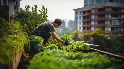 Urban gardening on the rooftop of a building