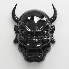 a black oni Demon face mask isolated on a white background