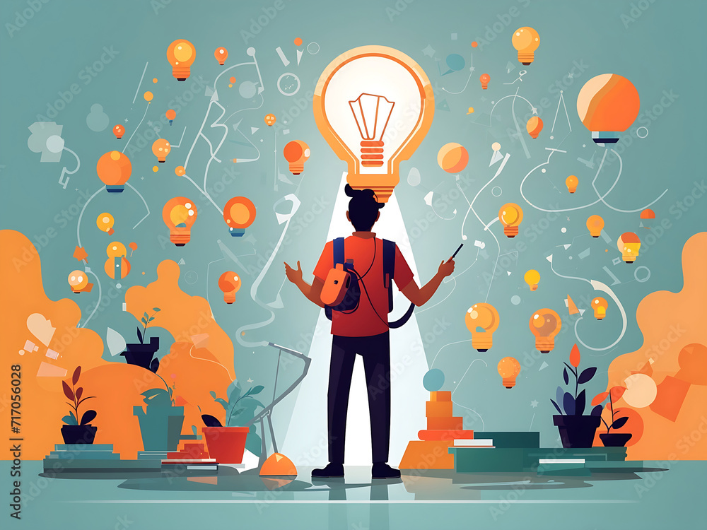 Poster idea, curiosity, searching for successful design. validate your idea. find a problem. vector illustr