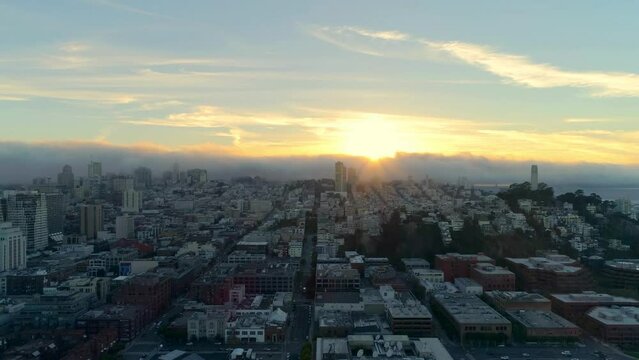 Aerial Views of San Francisco at Sunset: Modern Buildings and Bay - 4K Ultra HD Video