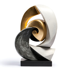 Contemporary art piece: abstract cement, white marble, and gold sculpture for luxury decor