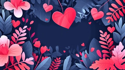 Valentines day background with hearts and leaves