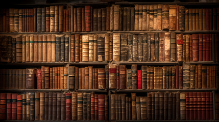 old books on wooden shelf generated AI