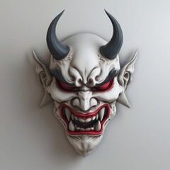 a white Oni Demon face mask isolated on a white background