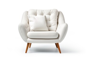front view modern stylish white armchair with pillow isolated on white background