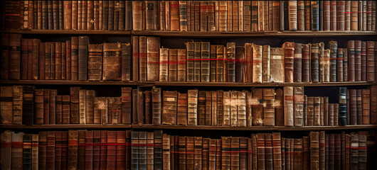 old books on wooden shelf generated AI - obrazy, fototapety, plakaty