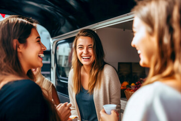 Candid shot of a diverse group of friends socializing outside