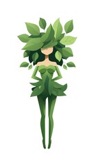 Cartoon 2D green woman nature leaf isolated